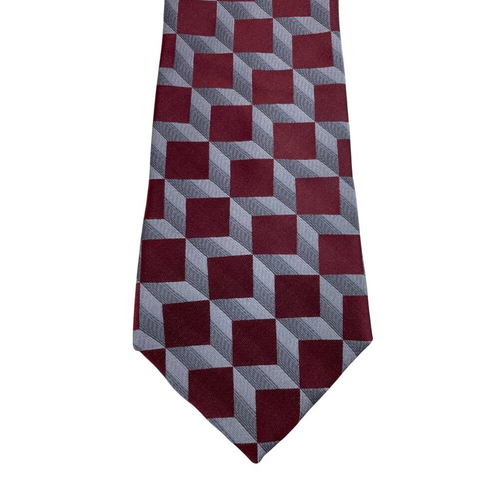 Arrow Burgundy & Gray Geometric Print 100% Silk Mens Tie Necktie
